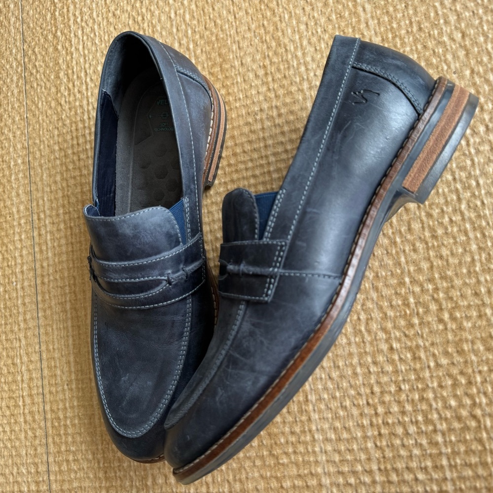 Velez Men’s Leather Loafers, Navy Blue, Size 40